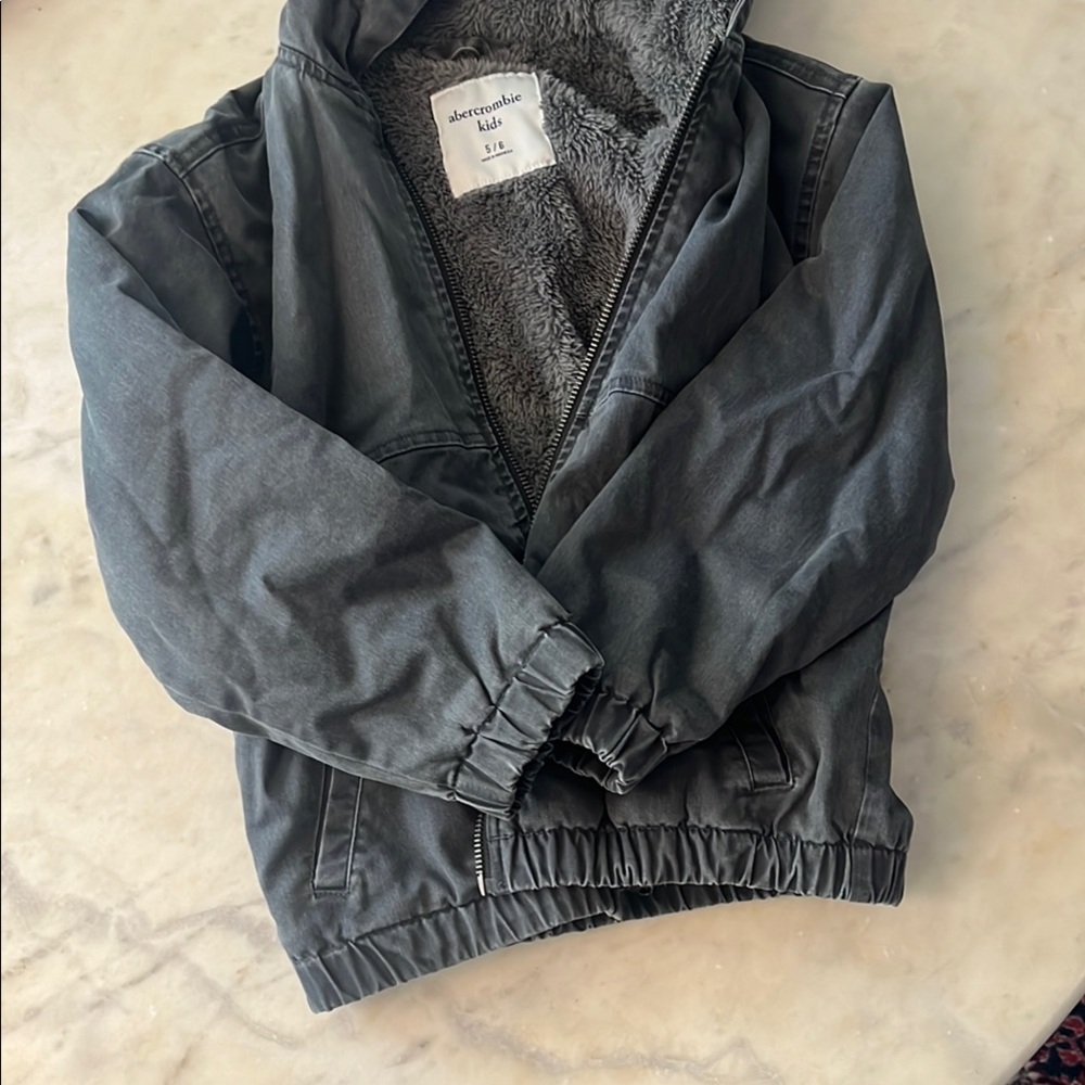 Abercrombie Kids Gray Jean Jacket with Full-Zip and Elastic Cuffs